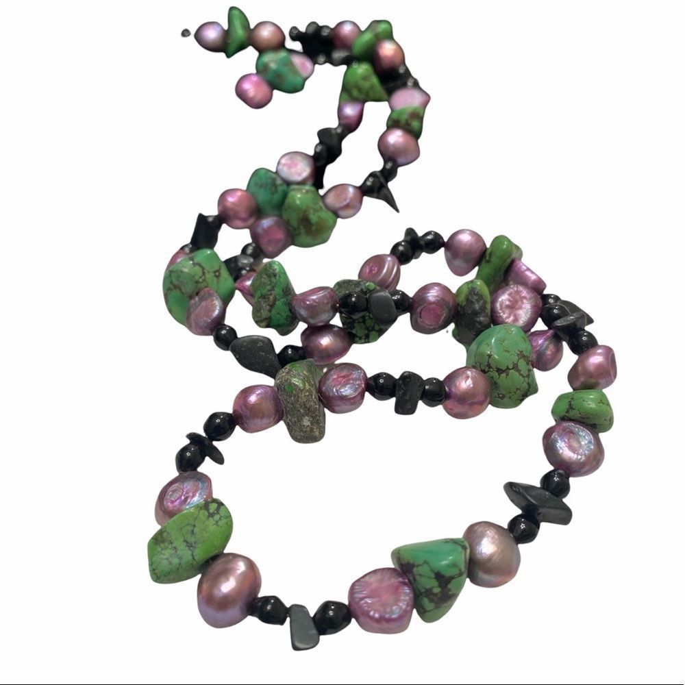 Vintage Turquoise Pearl And Black Onyx Necklace - Picture 5 of 12